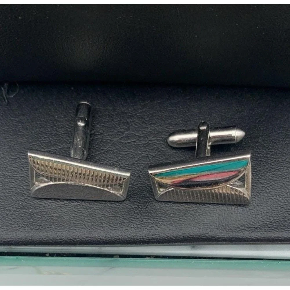 Vintage Swank Silver Tone Classic Geometric Cufflinks Signed